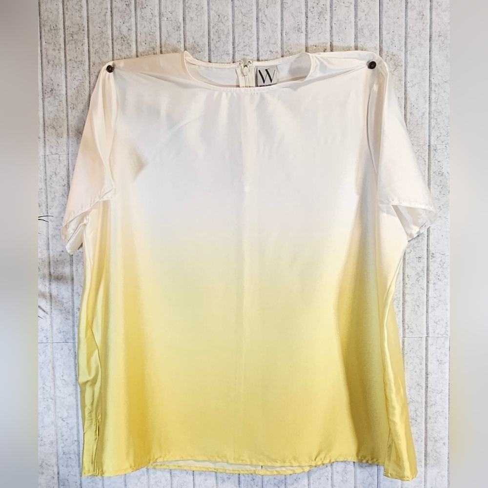 Worthington White to Yellow Ombre Short Sleeve Blouse